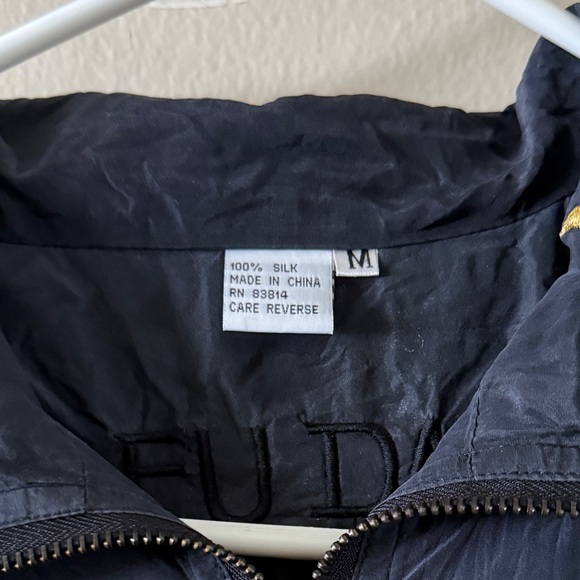 Vintage Fu Da 100% Silk Black Windbreaker with Embroidered Gold Stars size M - Picture 3 of 8